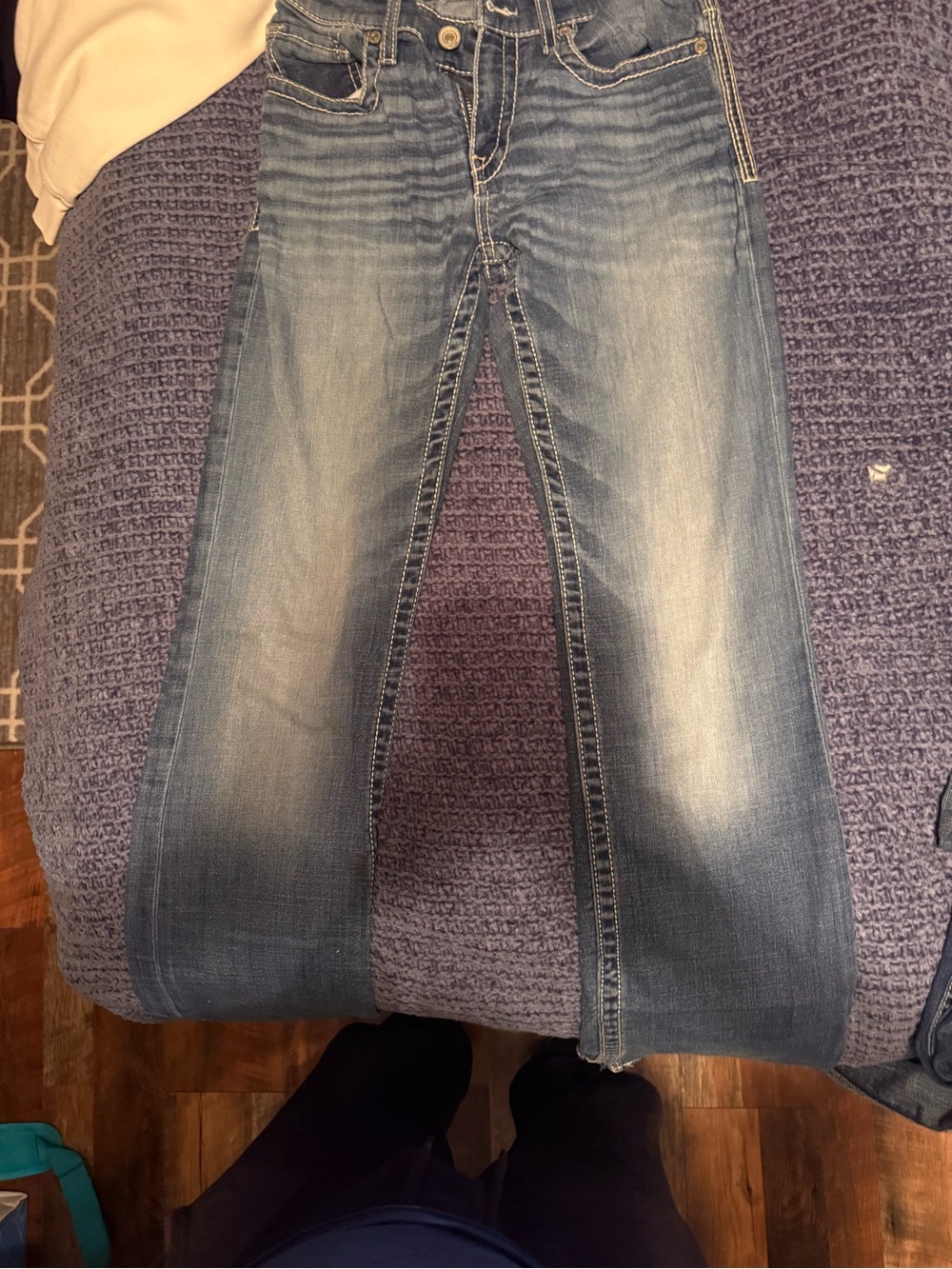 BKE Men’s Blue Boot Cut Jeans with Faded Wash
